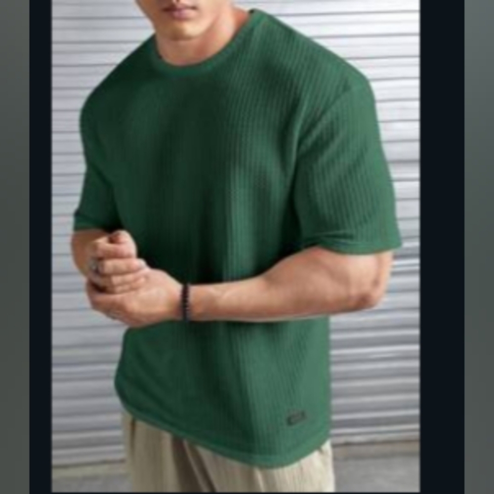 ◾🌿◾NWOT Men's Hunter Forest Pine Green Solid Waffle Weave Knit T-Shirt - 2XL